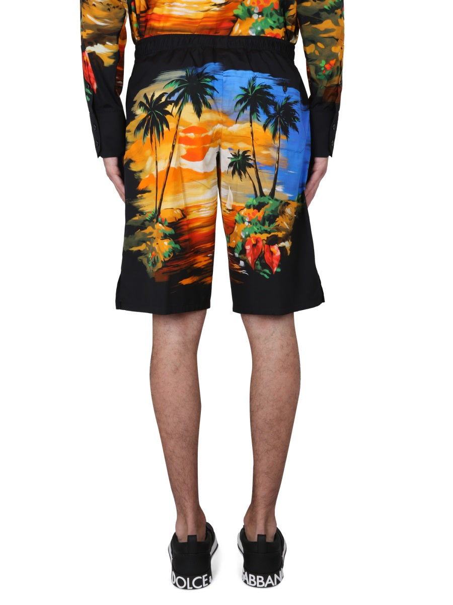 Dolce & Gabbana Men Bermuda Shorts With Hawaii Print