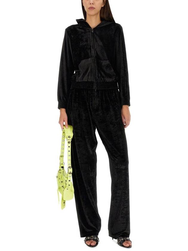 Balenciaga Women's BB Paris Strass Velvet Zip-Up Hoodie Black