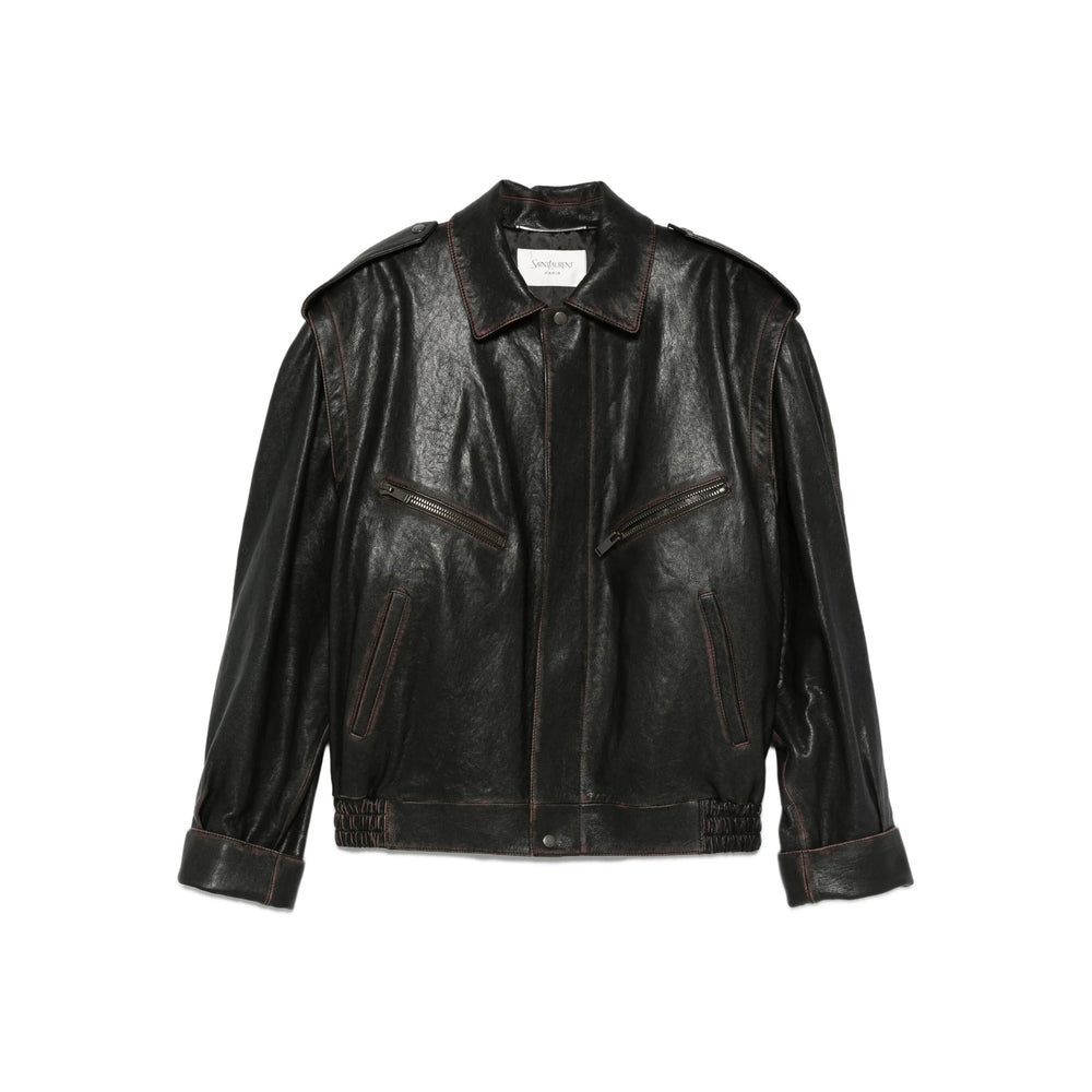 Saint Laurent Brown Jackets - Leather Jackets Men