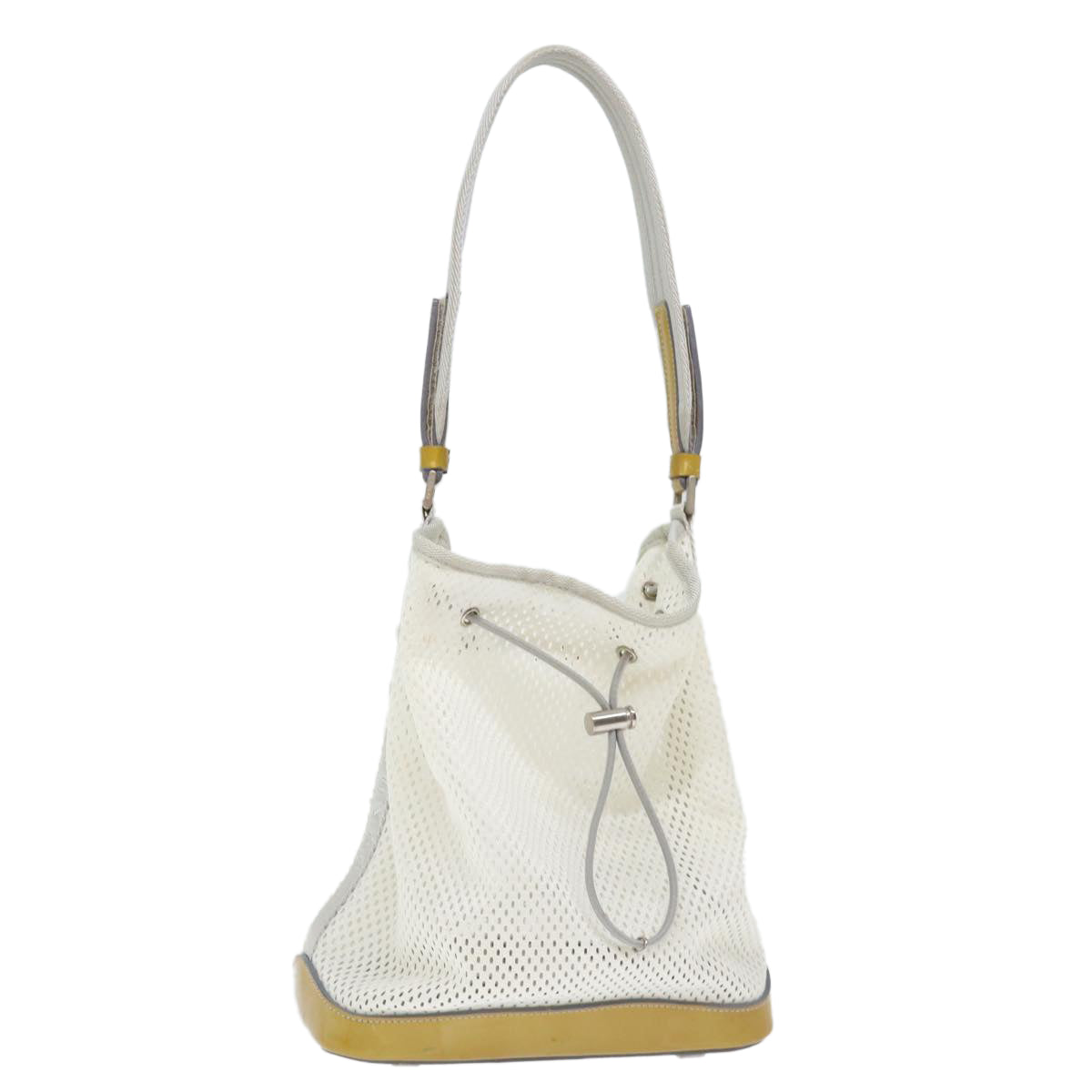 PRADA Mesh Shoulder Bag Nylon White Yellow 72589