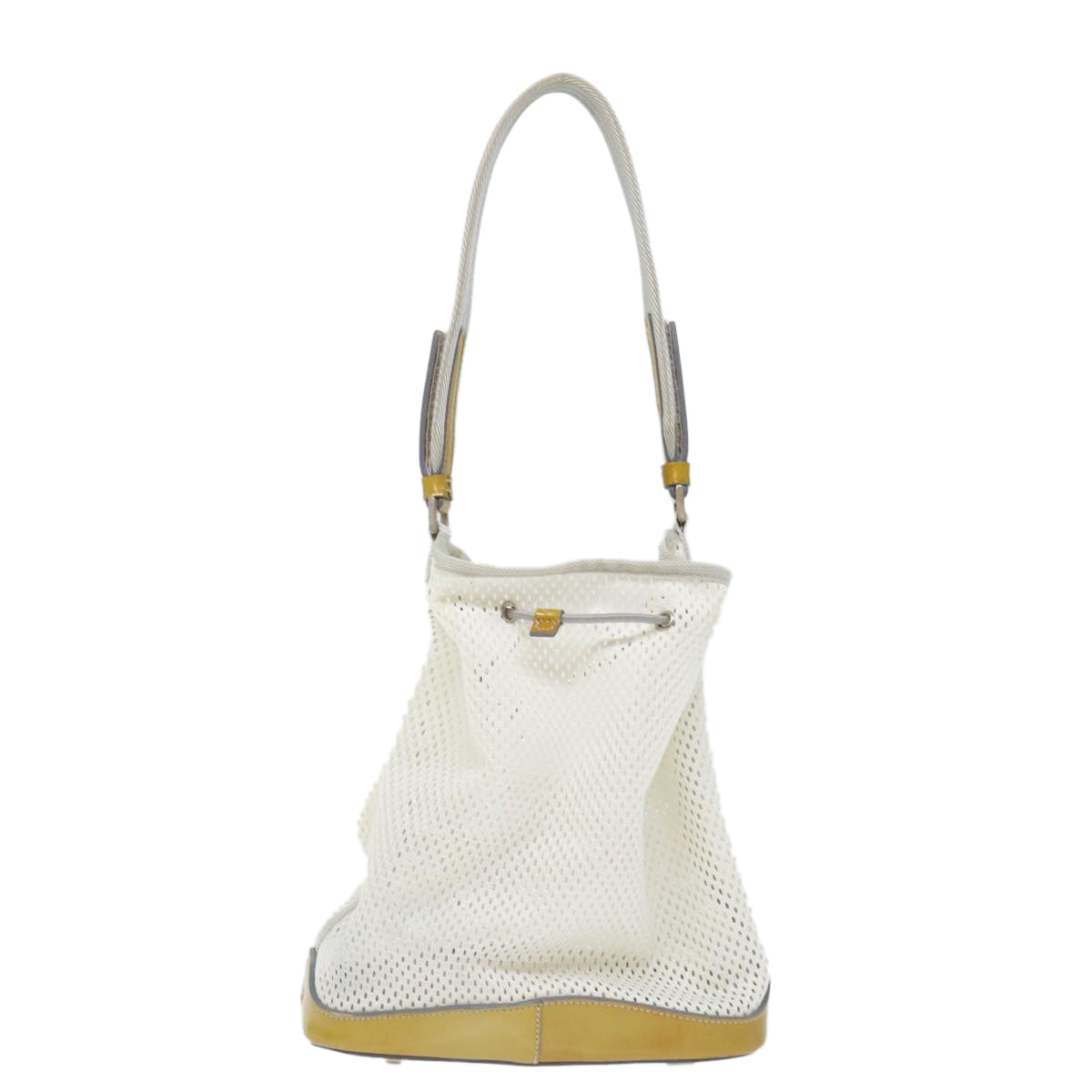 PRADA Mesh Shoulder Bag Nylon White Yellow 72589