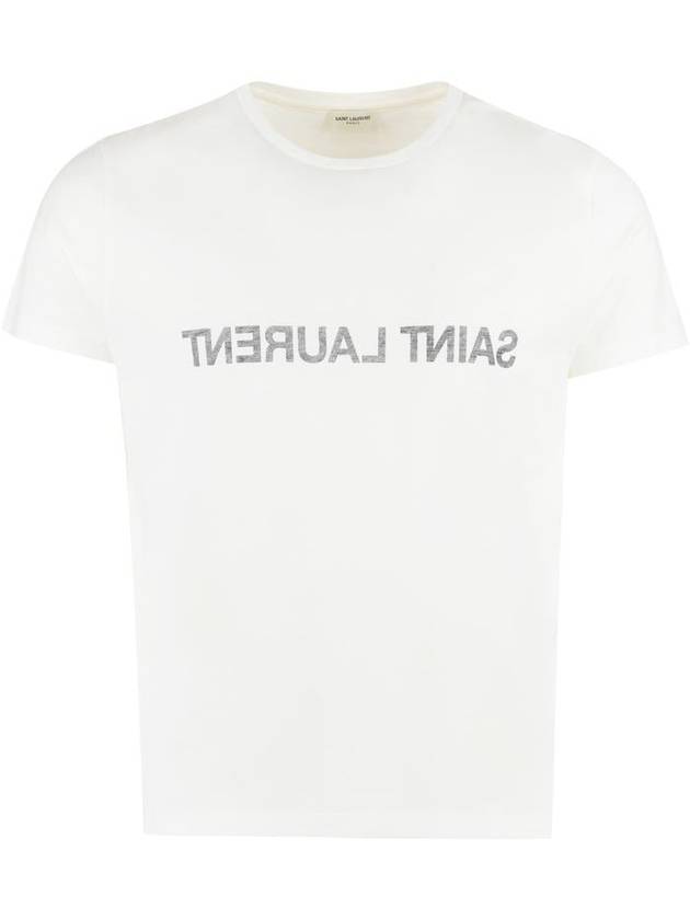Saint Laurent Reverse Logo Print Cotton Short Sleeve T-Shirt White