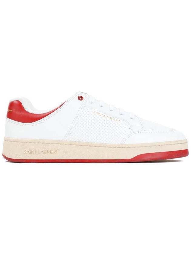 Saint Laurent Crack Lace Up Calf Leather Low Top Sneakers White Red