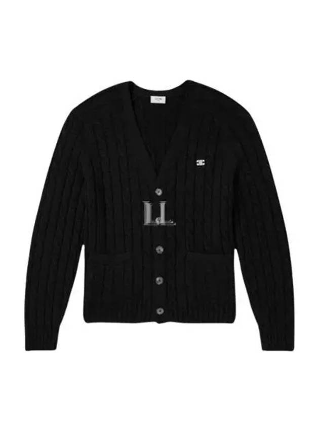 CELINE Triomphe Embroidered Cable Knit Cashmere Cardigan Black