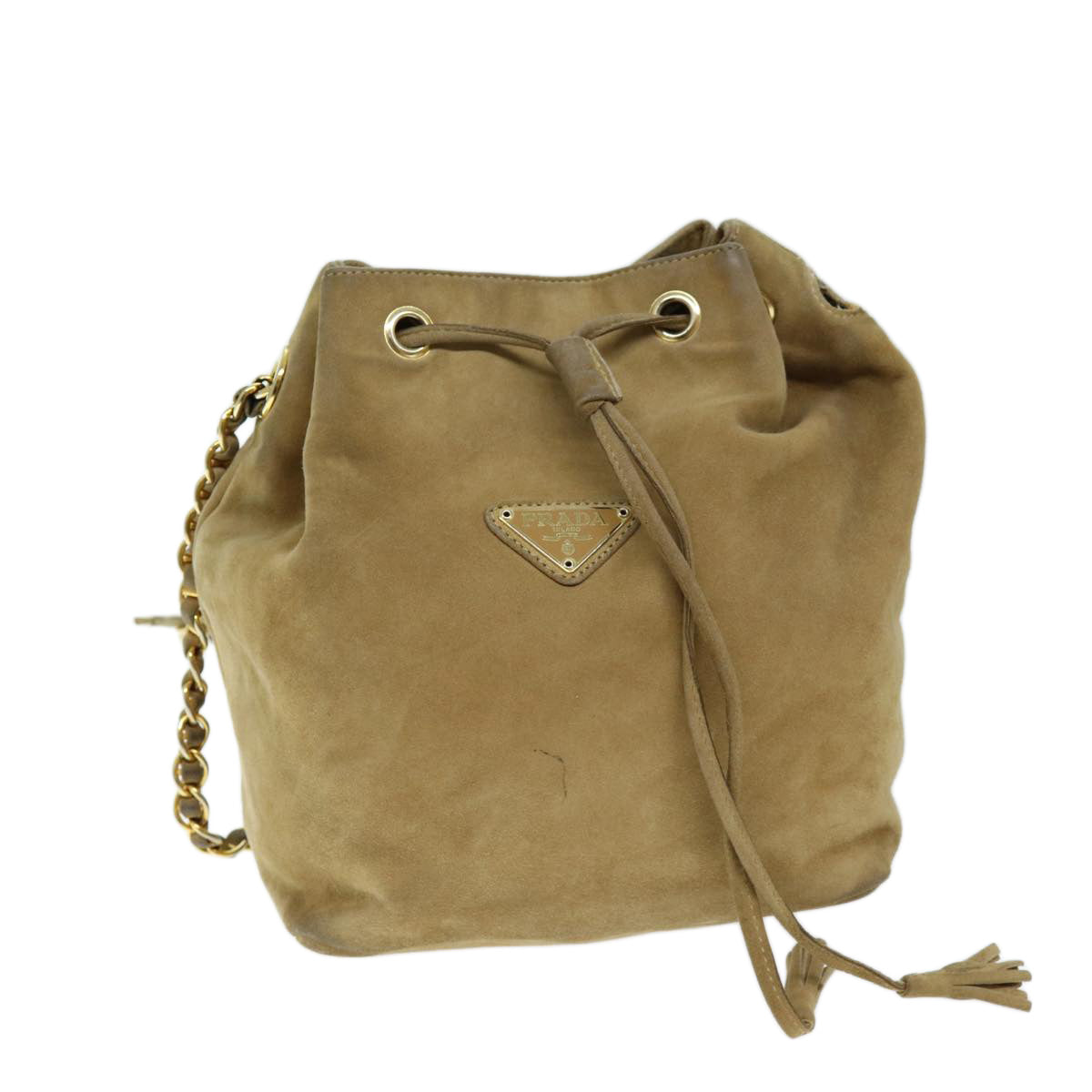 PRADA Chain Shoulder Bag Suede Beige 72855