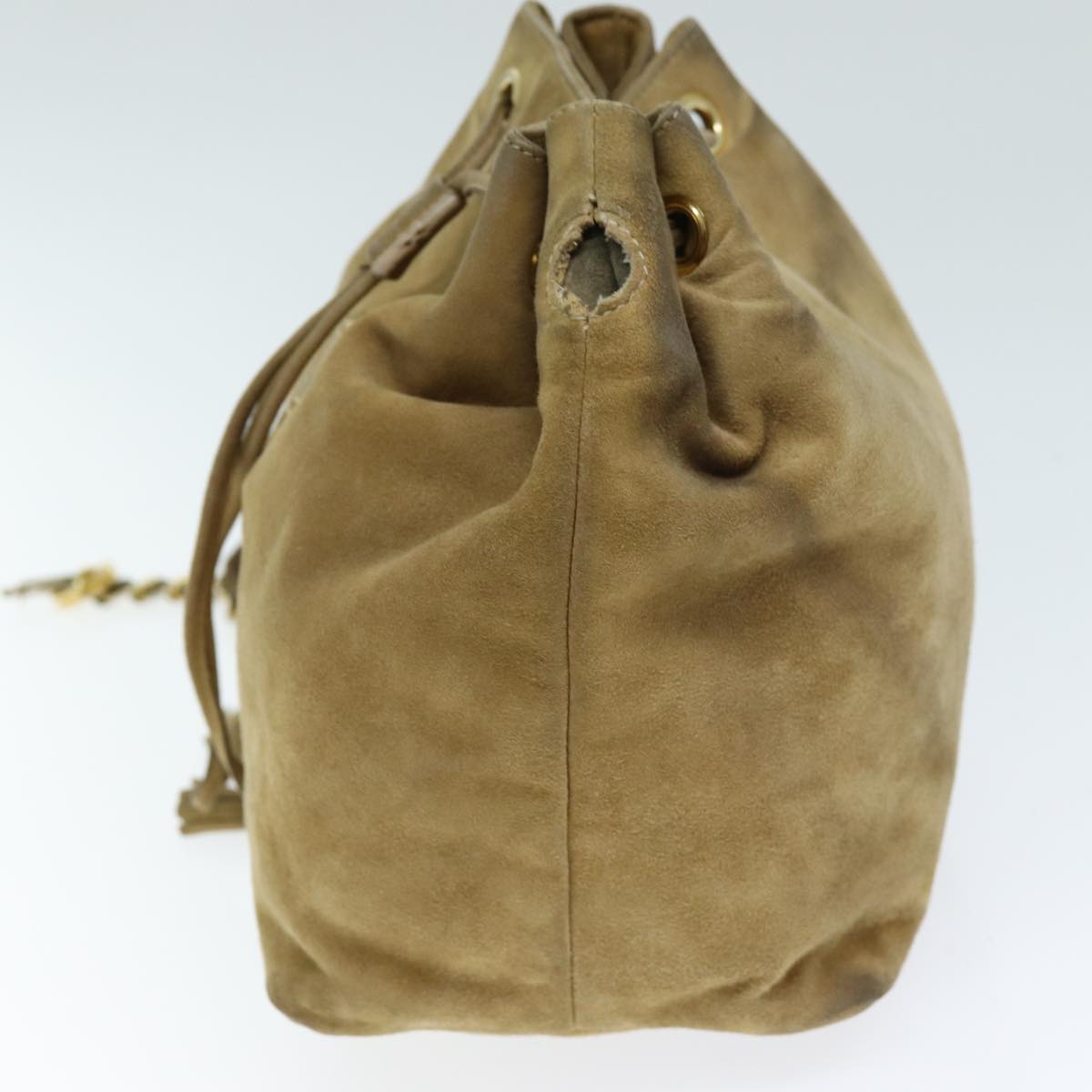 PRADA Chain Shoulder Bag Suede Beige 72855
