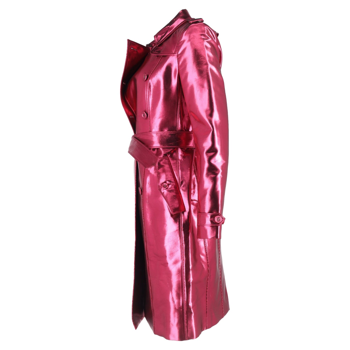 Burberry Belted Double-Breasted Trench Coat in Metallic Pink Acetate