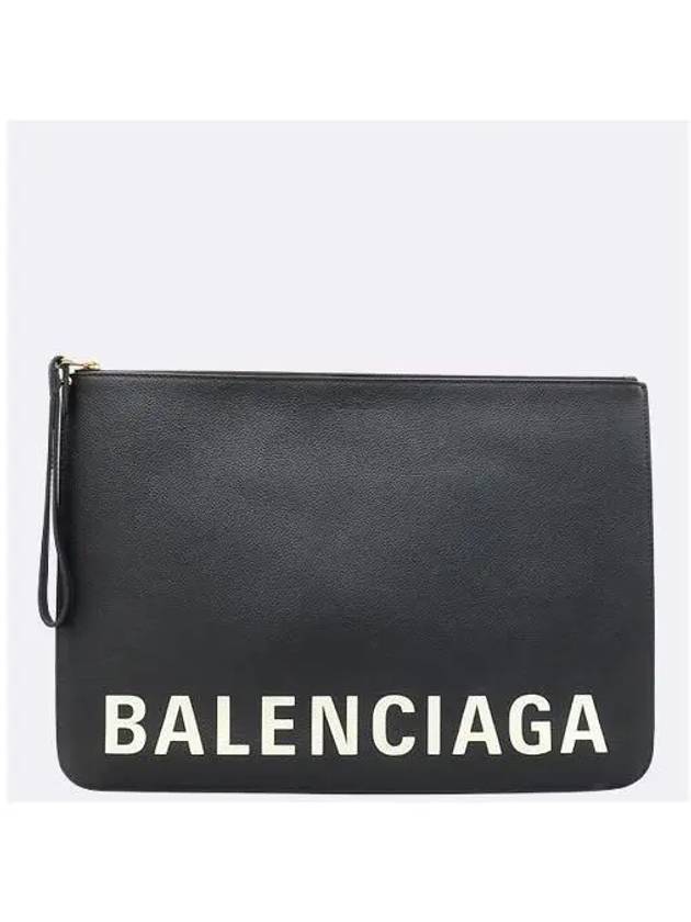 Balenciaga 630626 Black leather initial logo clutch bag