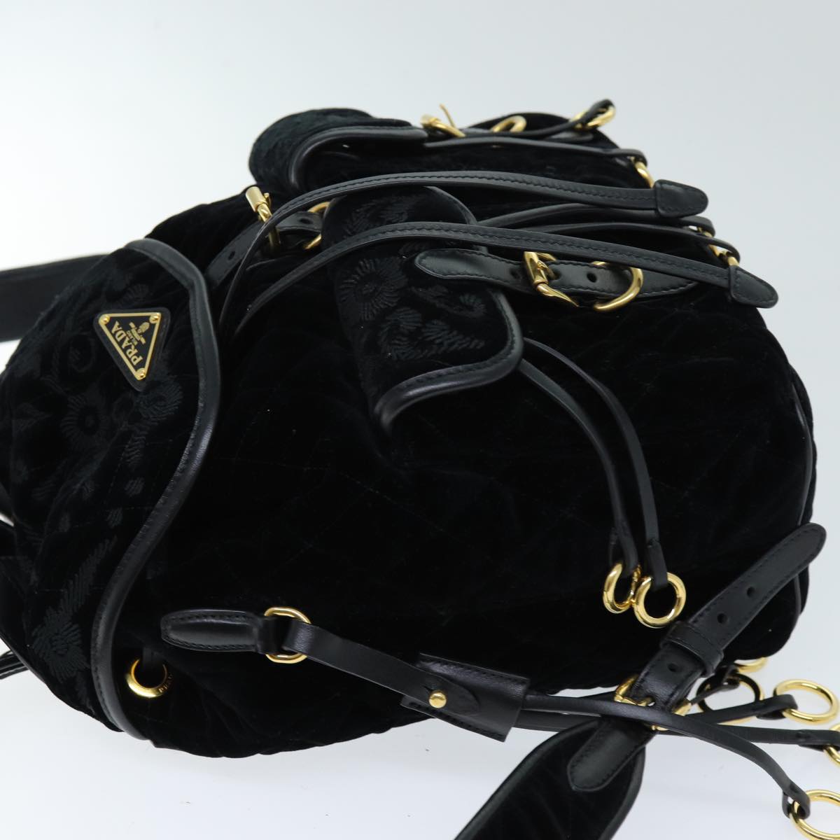 PRADA Quilted Backpack Velor Black 73128A