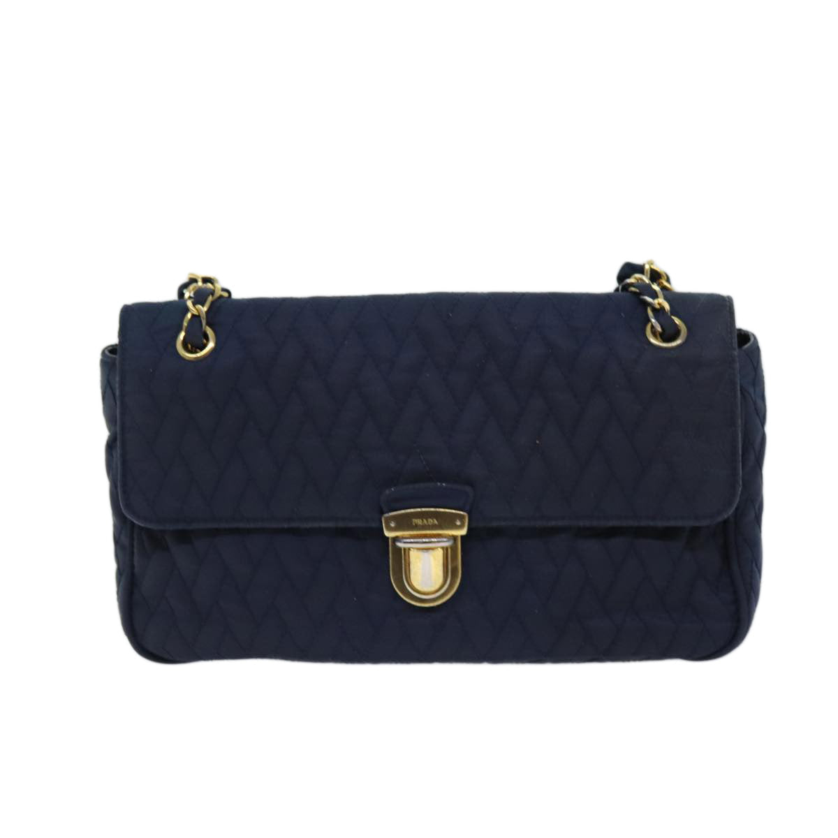 PRADA Chain Shoulder Bag Nylon Navy 73204