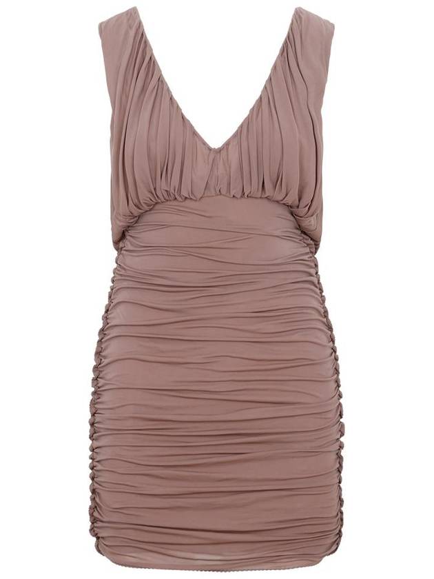 Saint Laurent Cupro V-Neck Midi Dress Pink