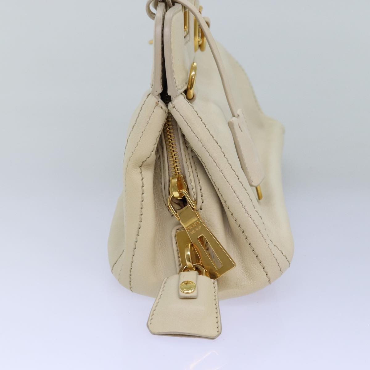 PRADA Hand Bag Leather 2way Cream 73971