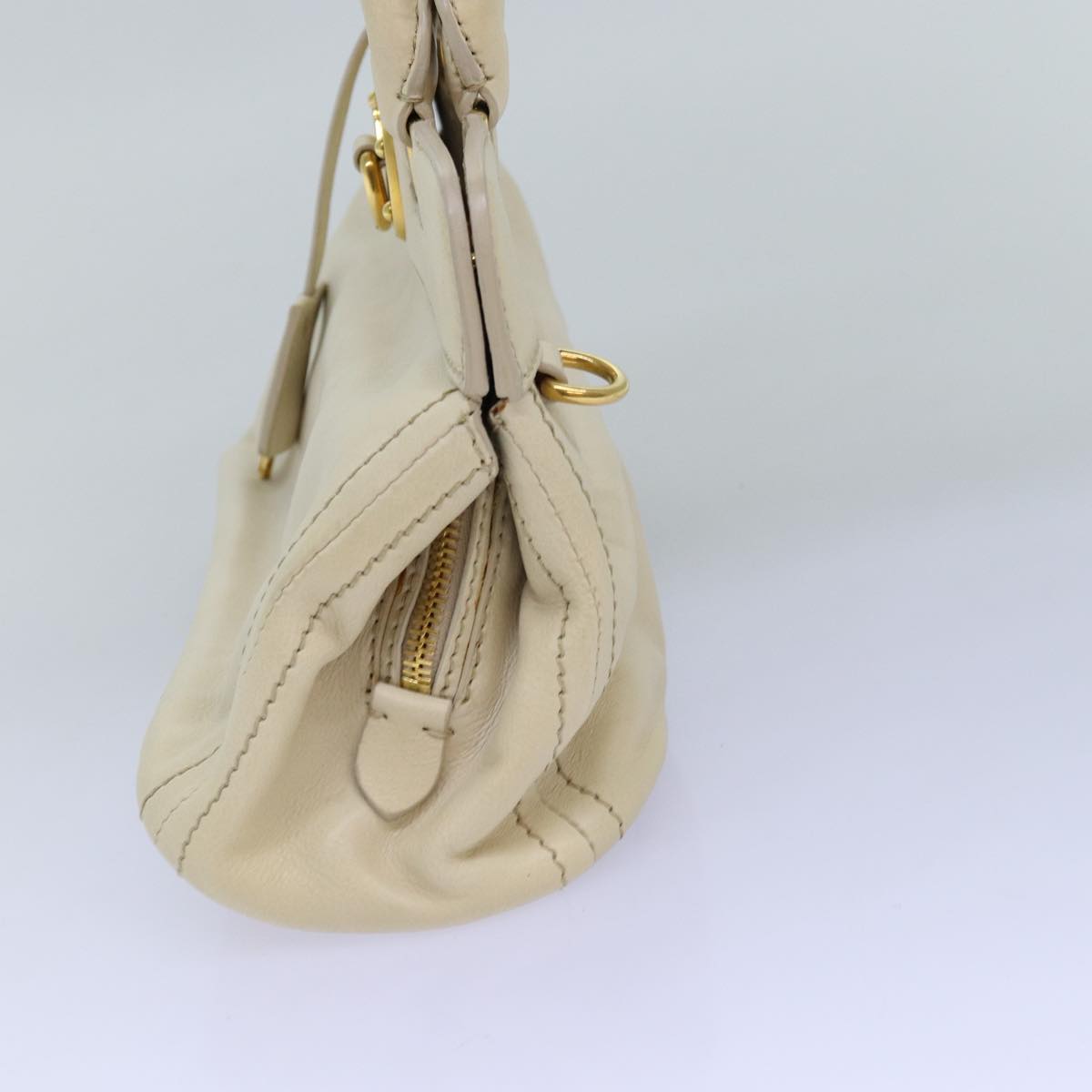 PRADA Hand Bag Leather 2way Cream 73971