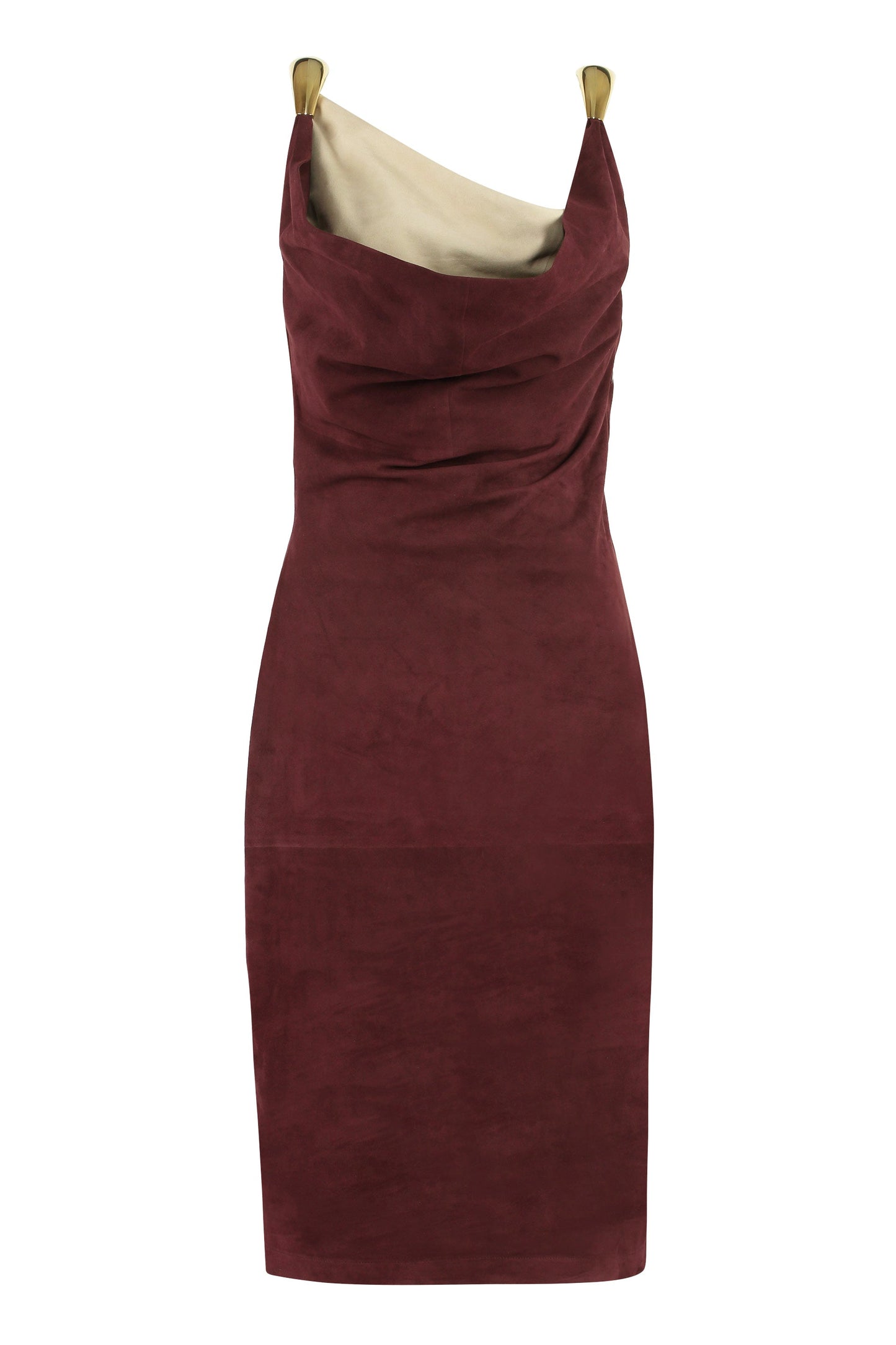 BOTTEGA VENETA Suede Midi-Dress with Gold-Tone Metal Detail