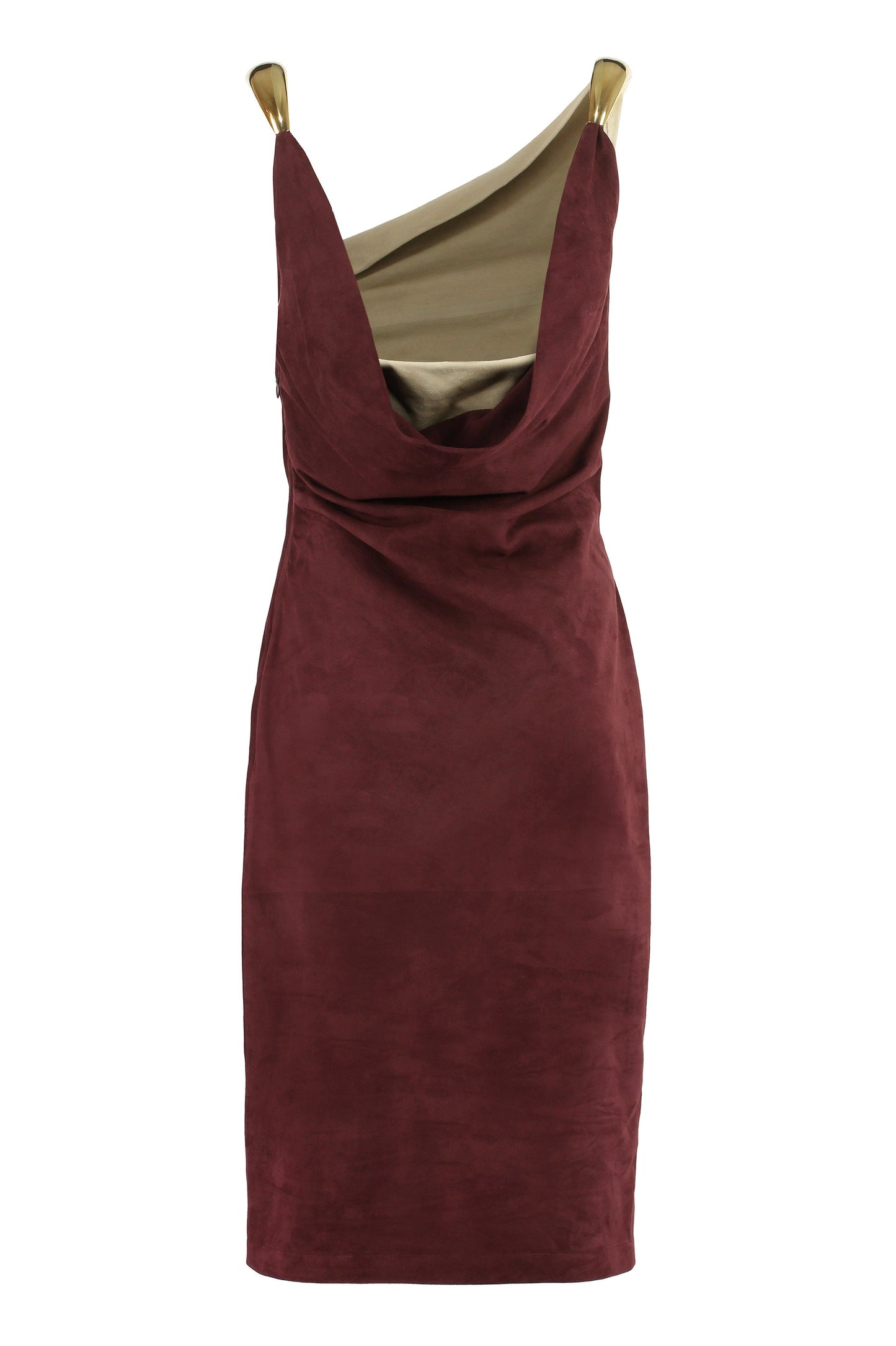 BOTTEGA VENETA Suede Midi-Dress with Gold-Tone Metal Detail