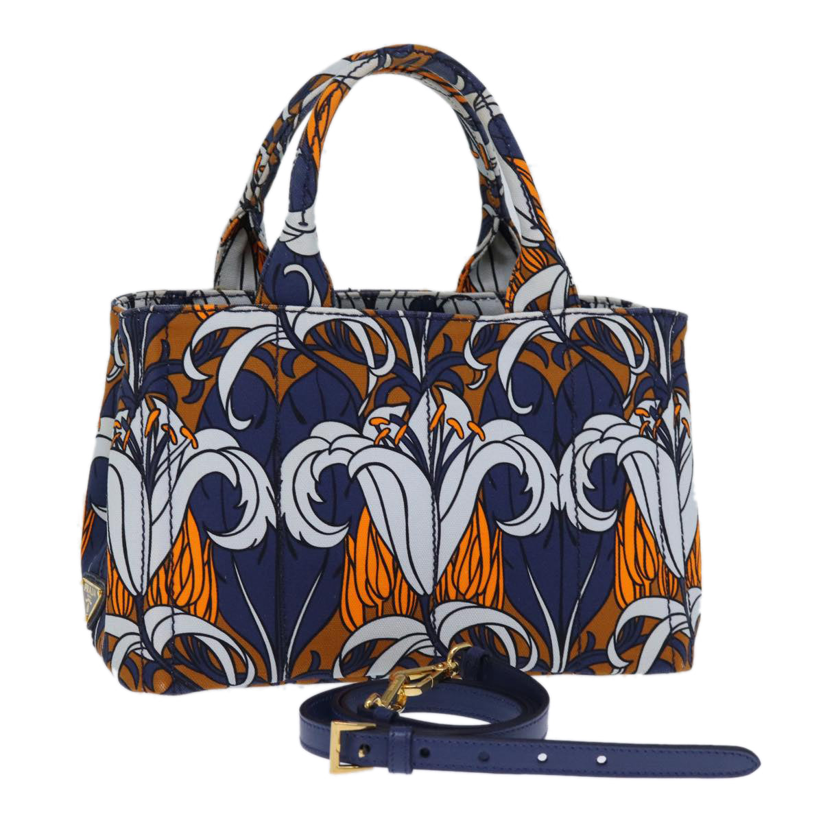 PRADA Canapa PM Hand Bag Canvas 2way Blue 74189