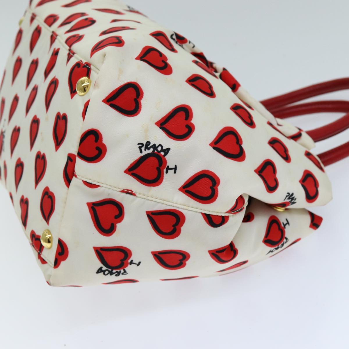 PRADA Ribbon Tote Bag Nylon Red White 74201