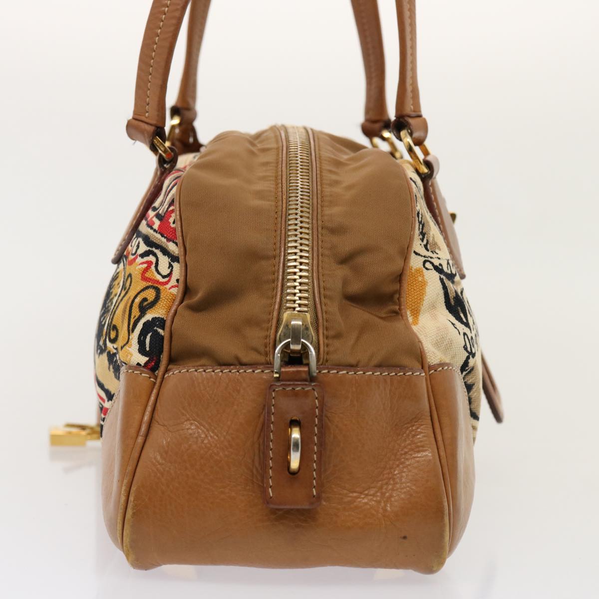 PRADA Shoulder Bag Canvas Leather Beige 74392