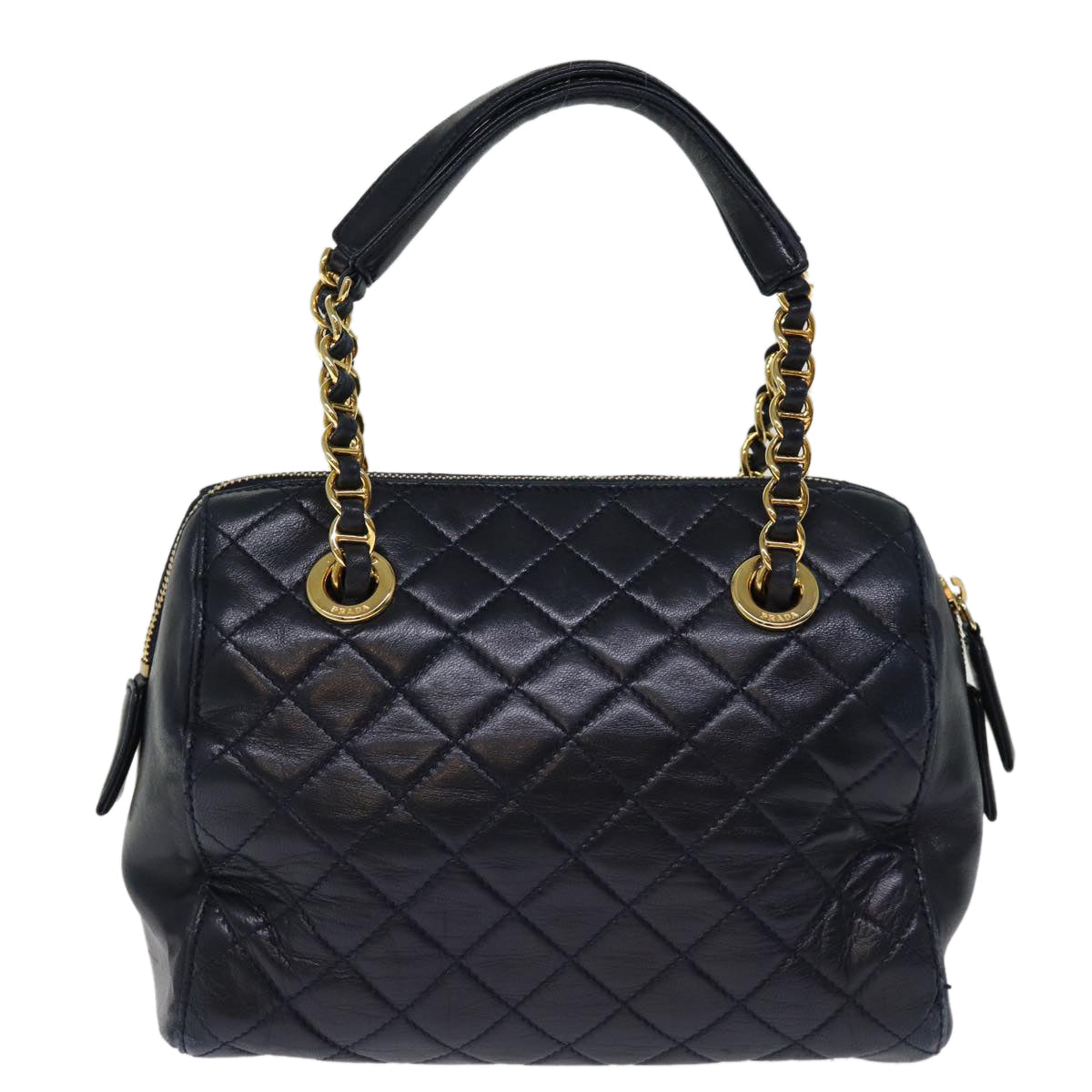 PRADA Hand Bag Leather Navy 74454
