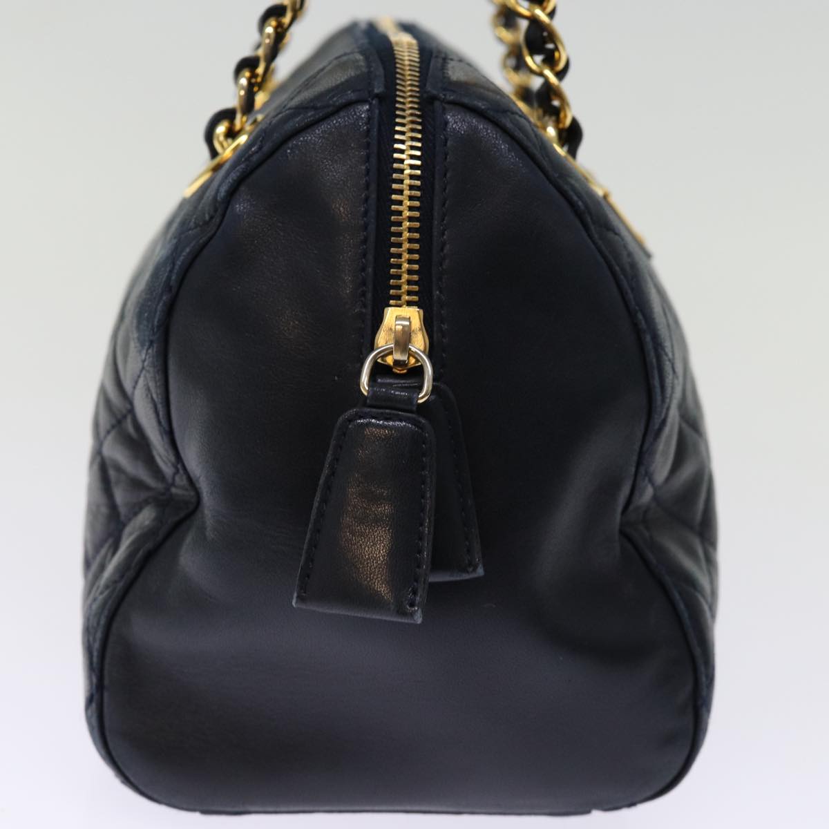 PRADA Hand Bag Leather Navy 74454