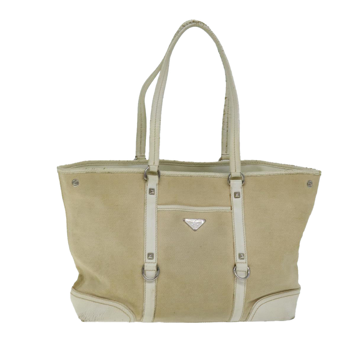 PRADA Tote Bag Canvas Beige 74474