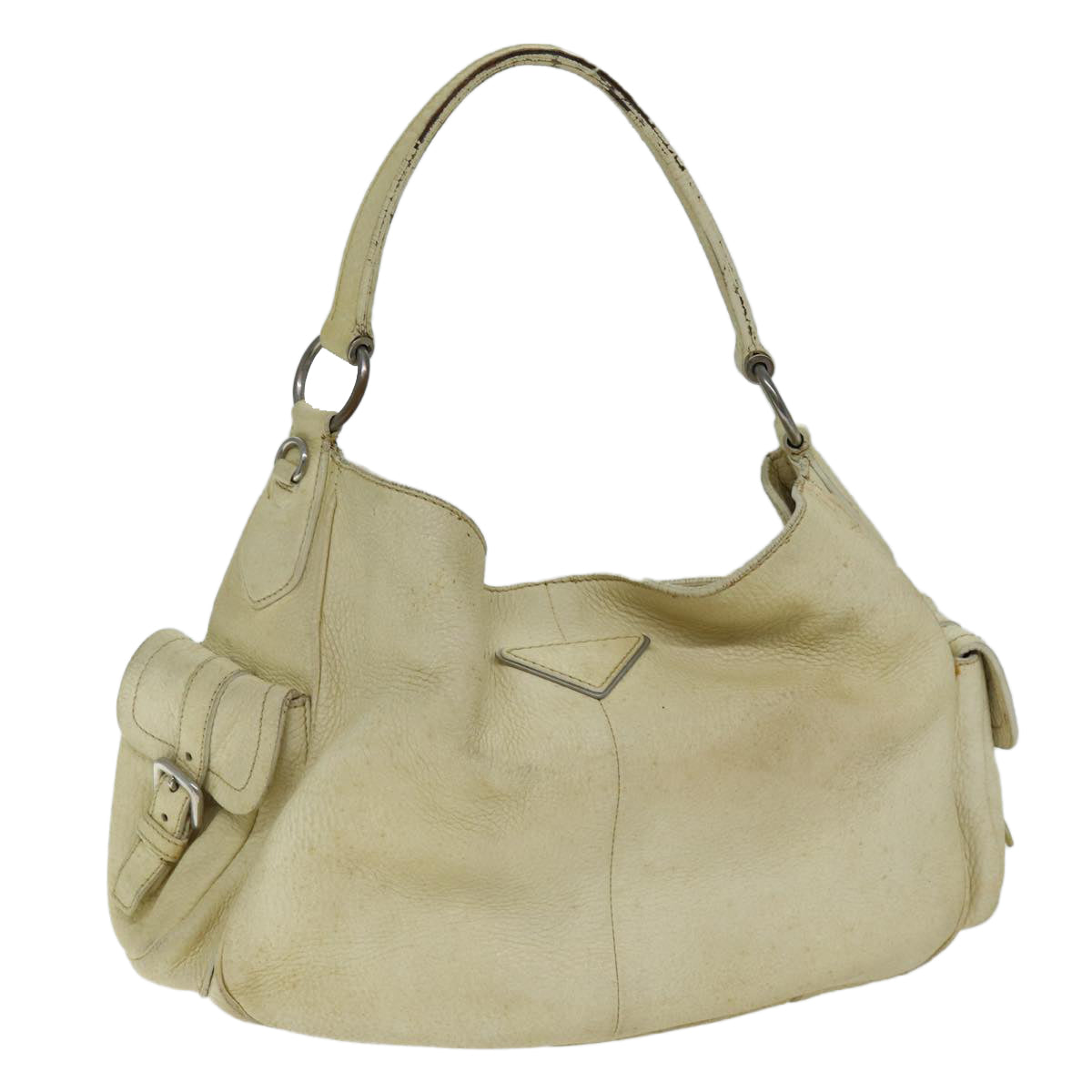 PRADA Shoulder Bag Leather Cream 74644