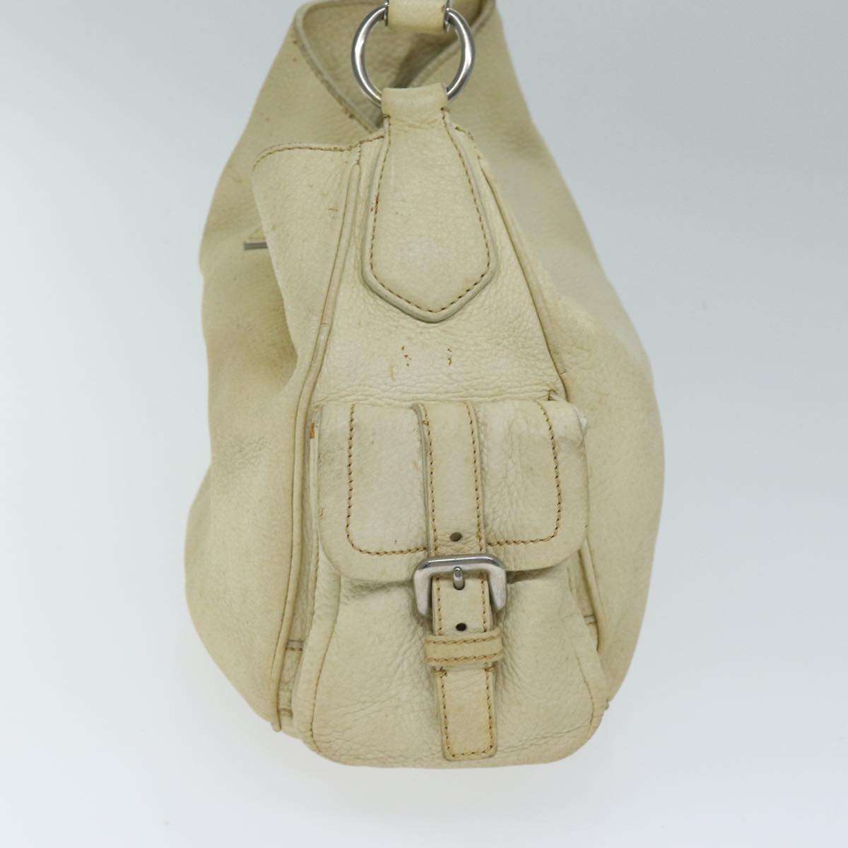 PRADA Shoulder Bag Leather Cream 74644