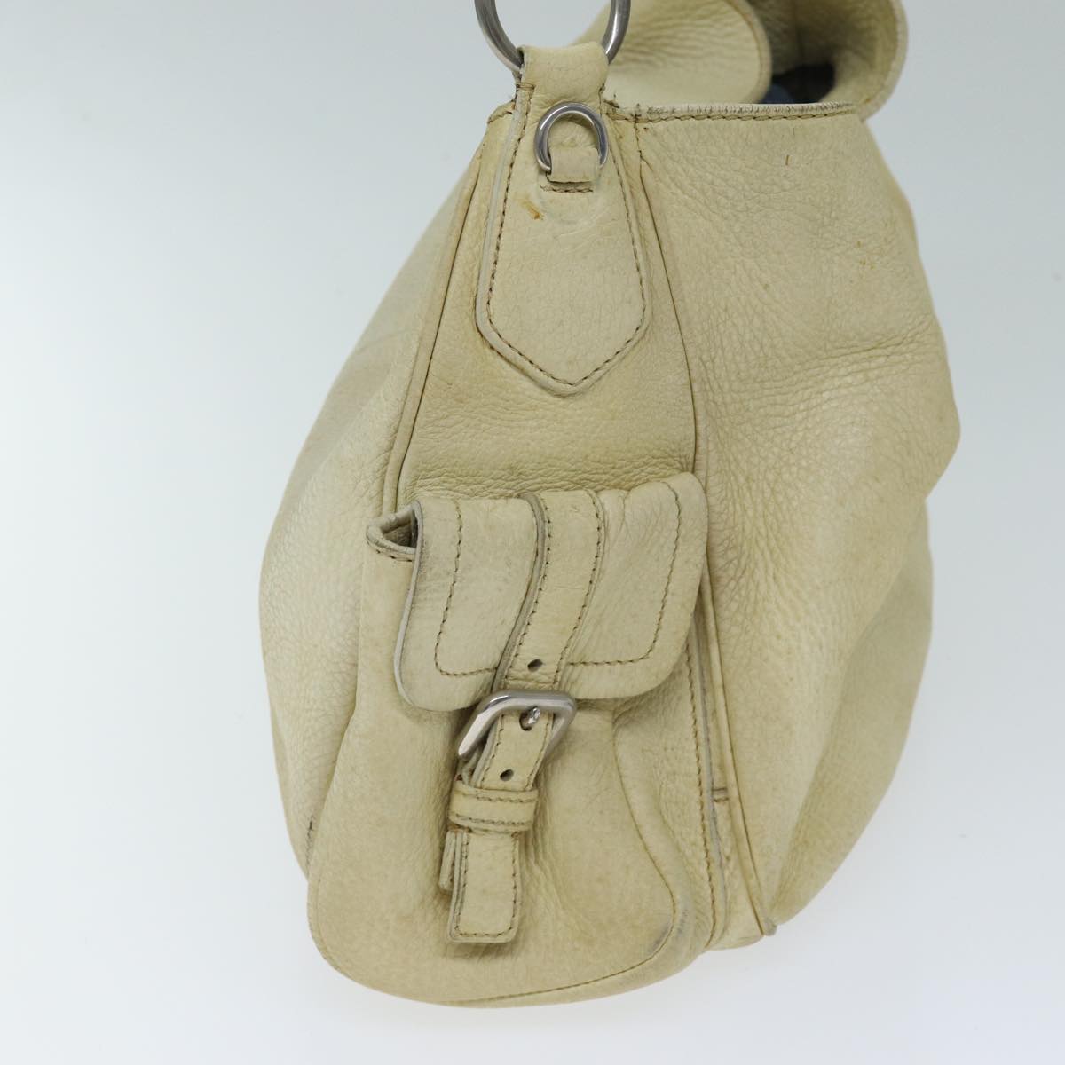 PRADA Shoulder Bag Leather Cream 74644