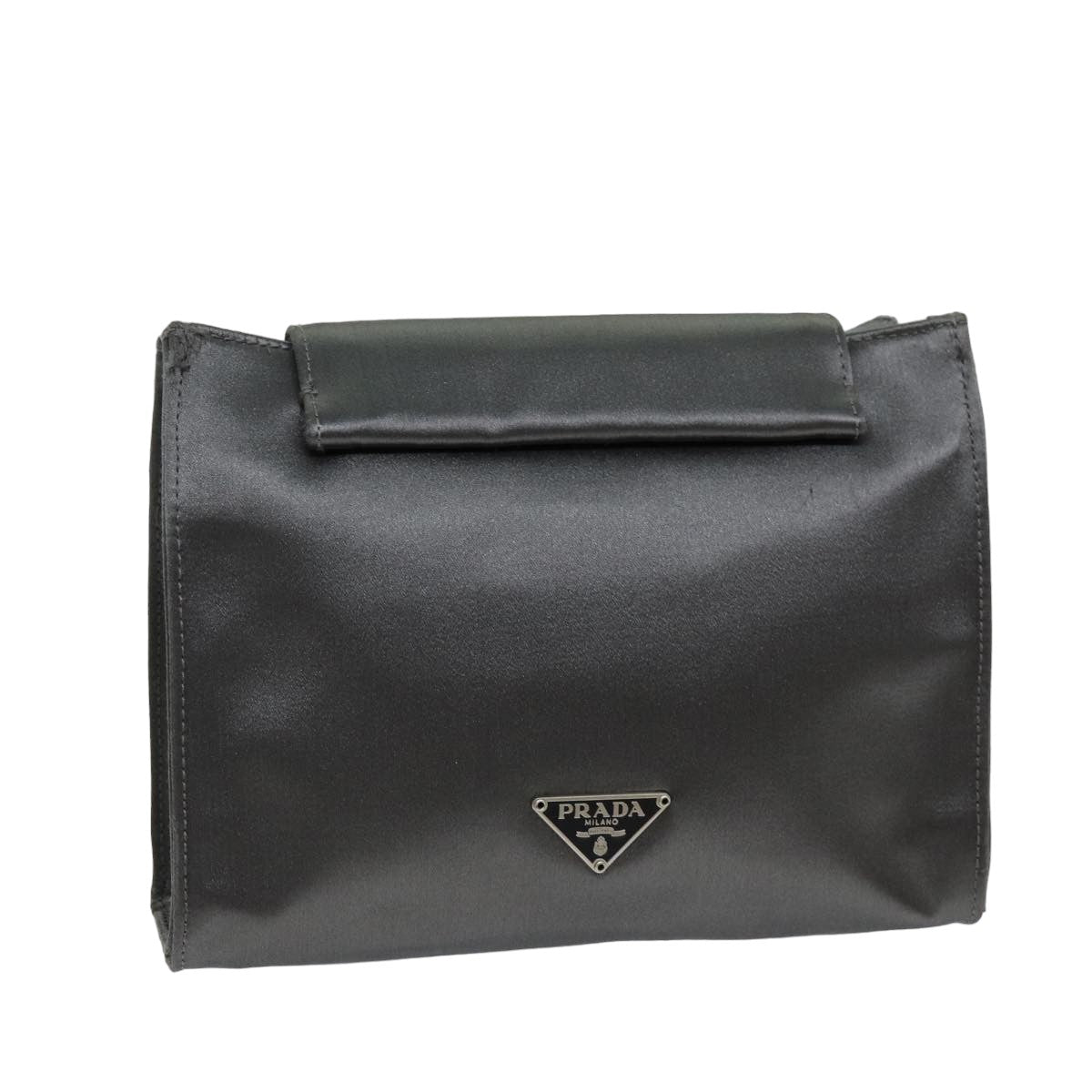 PRADA Pouch Satin Silver 74688