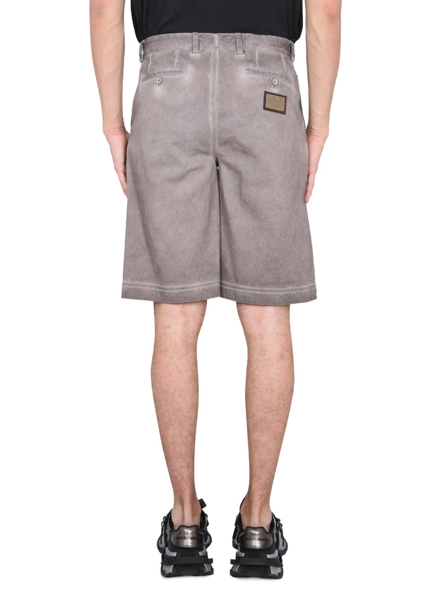 Dolce & Gabbana Men Bermuda Shorts With Logo Plaque