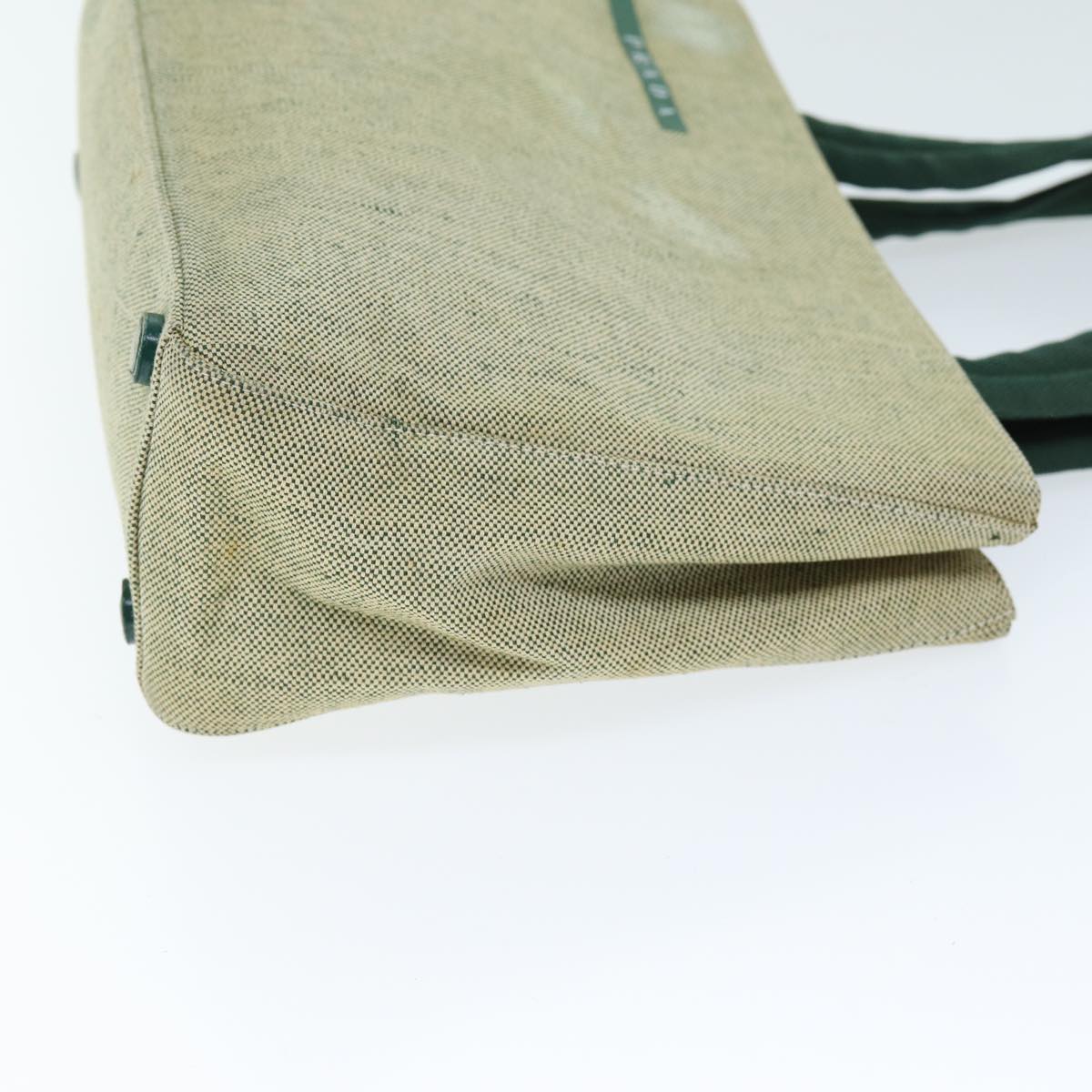 PRADA Hand Bag Canvas Green Beige 74967
