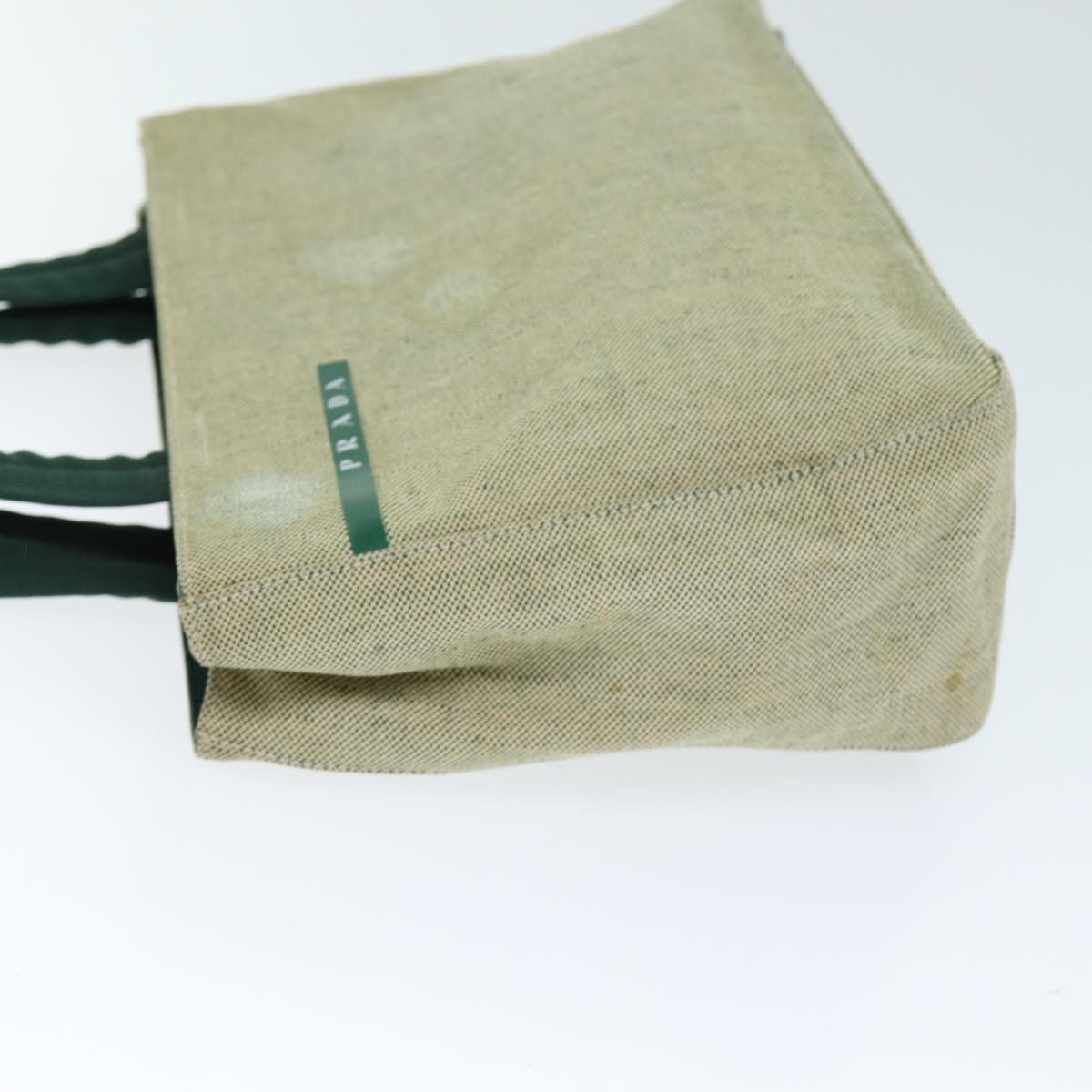 PRADA Hand Bag Canvas Green Beige 74967
