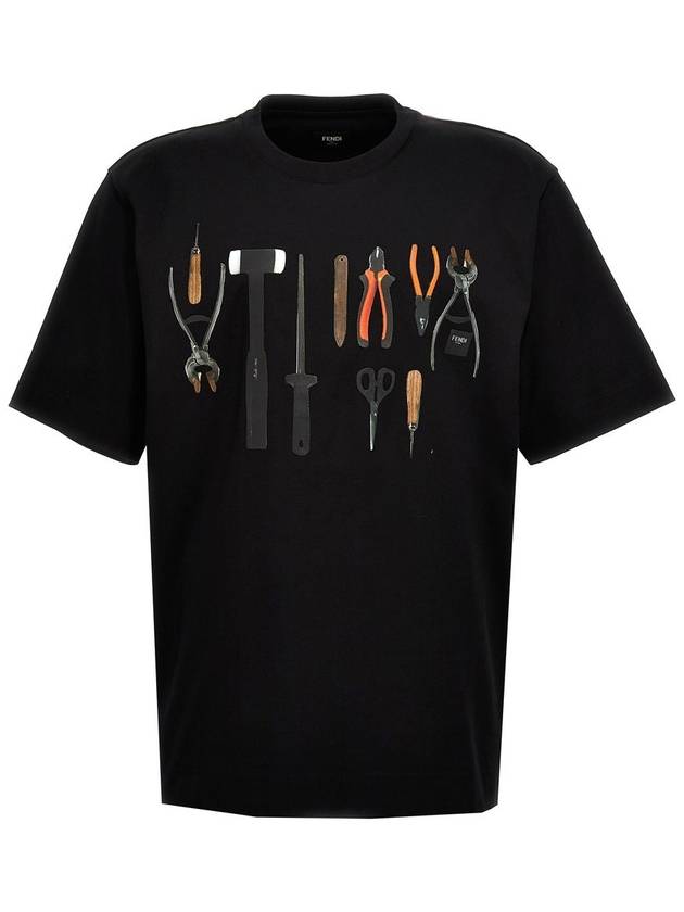 Fendi Tools Print Crew Neck Short Sleeve T-Shirt Black