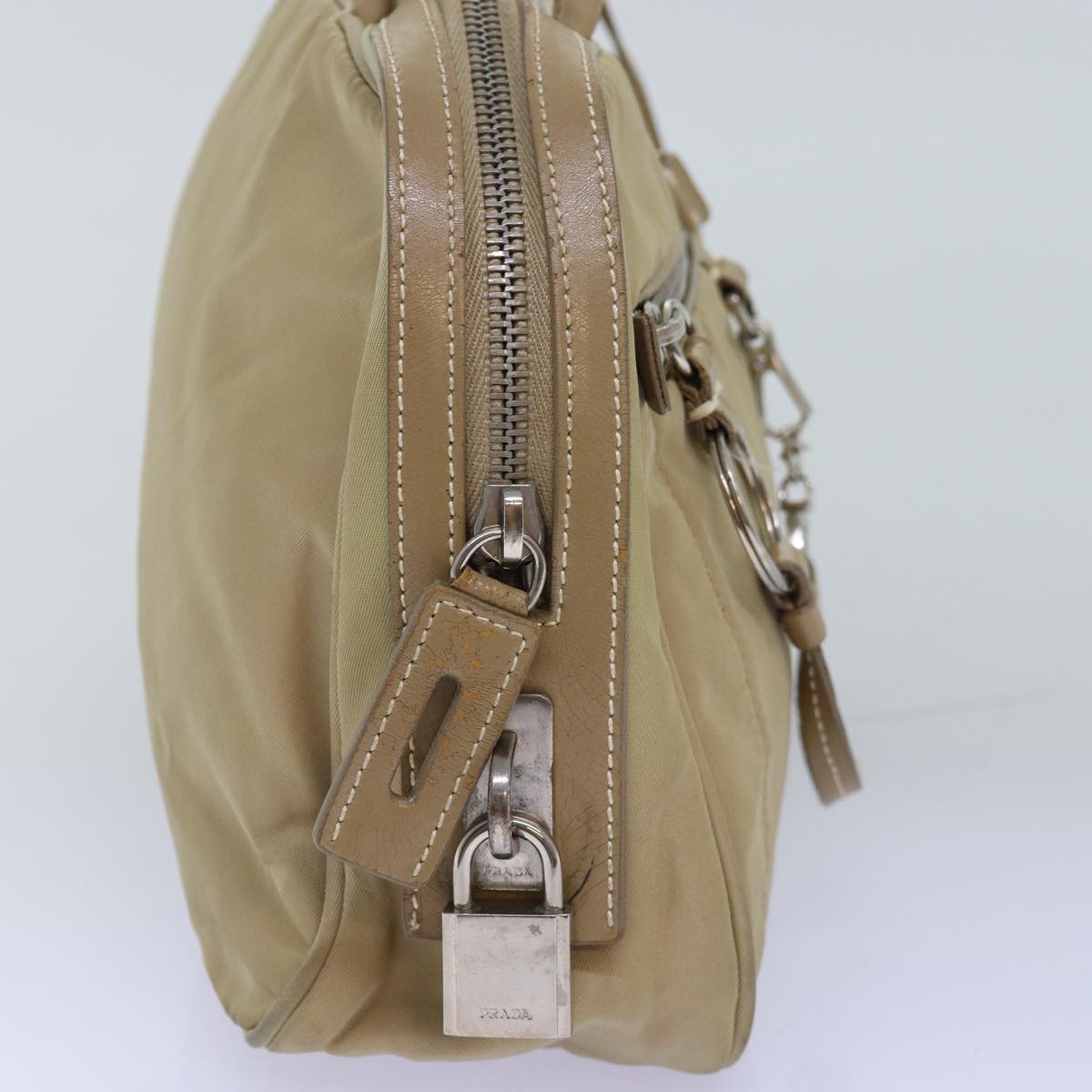 PRADA Hand Bag Nylon Beige 75016