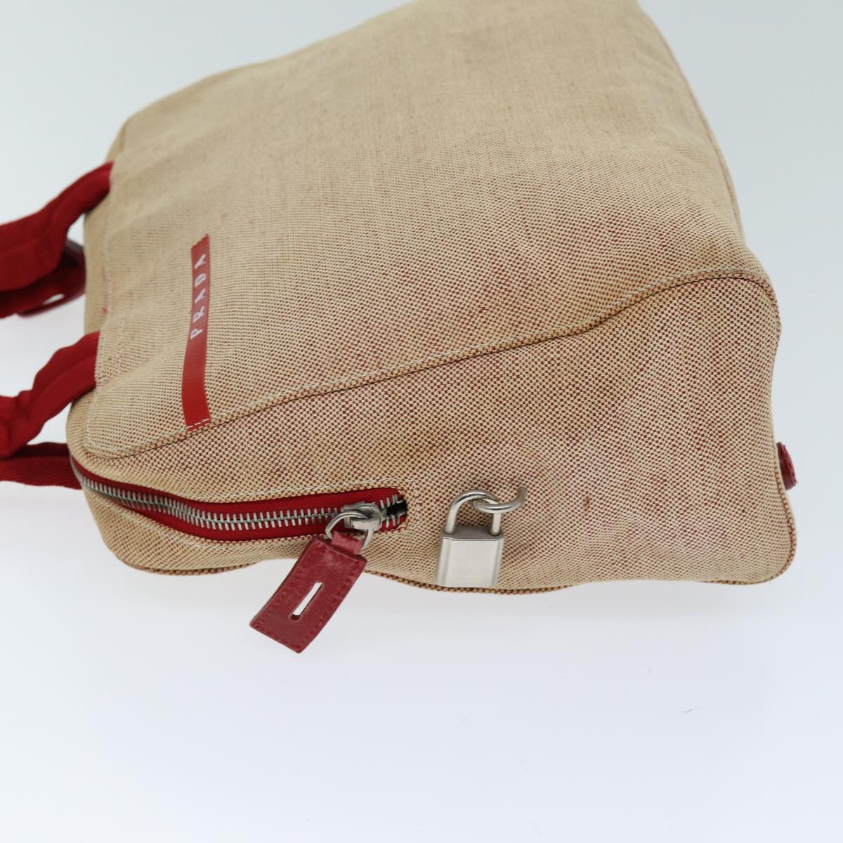 PRADA Sports Tote Bag Canvas Red Beige 75127