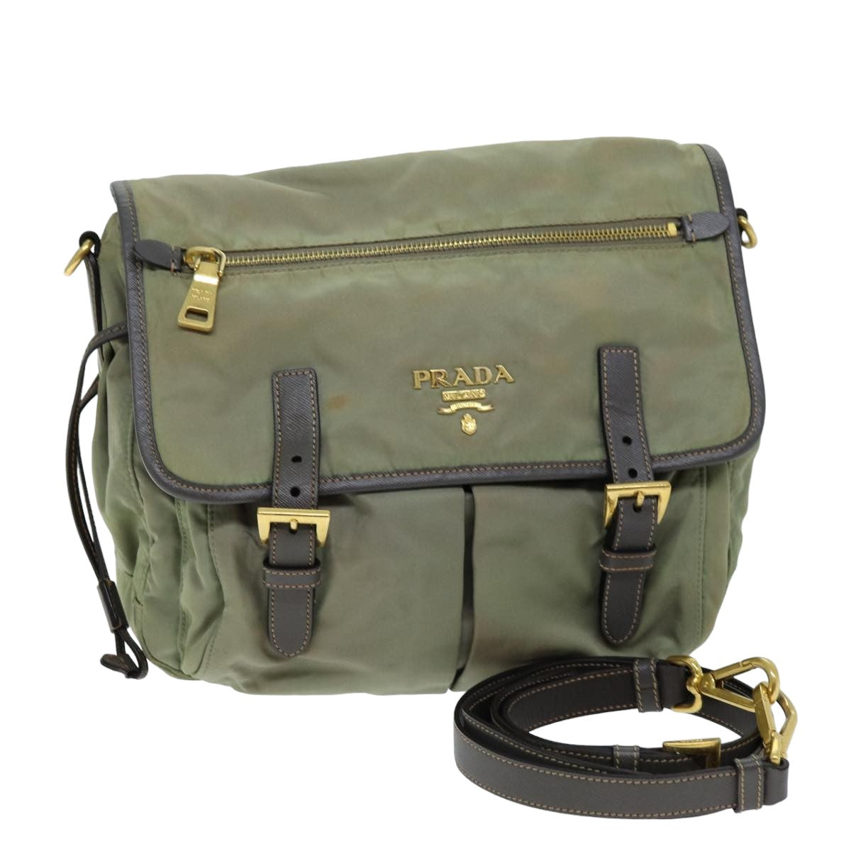 PRADA Shoulder Bag Nylon Khaki 75220