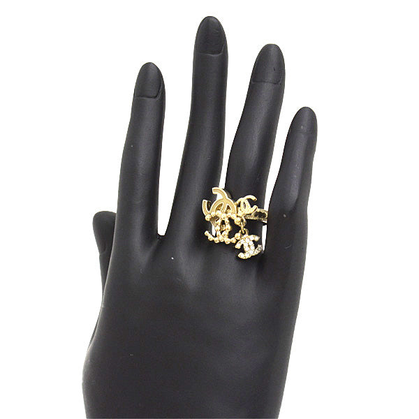 Chanel 4P Coco Mark Swing Ring 13 GP Crystal