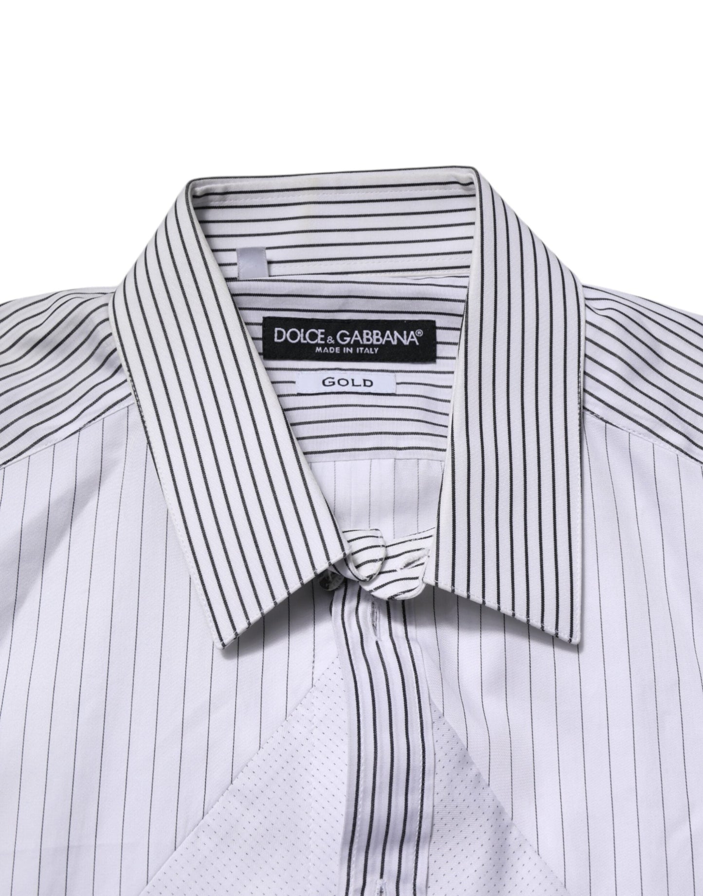 Dolce & Gabbana White Striped GOLD Long Sleeves Dress Men's Shirt