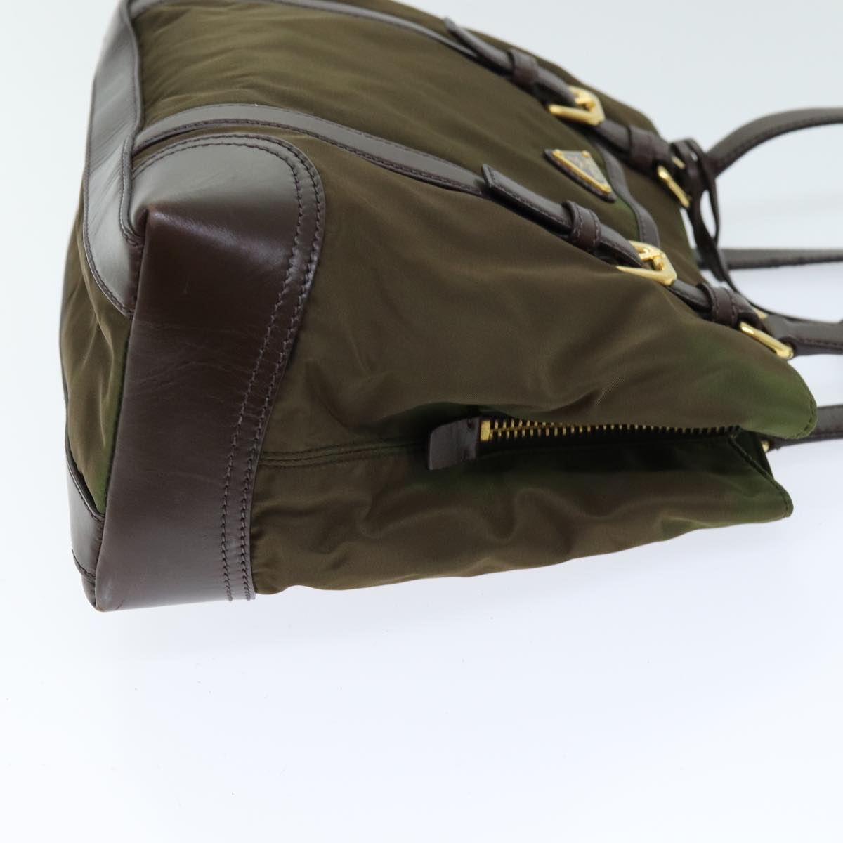 PRADA Tote Bag Nylon Khaki Dark Brown 75333
