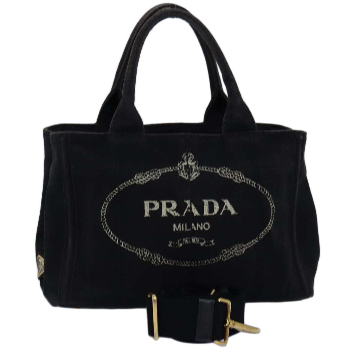 PRADA Canapa PM Hand Bag Canvas 2way Black 75342