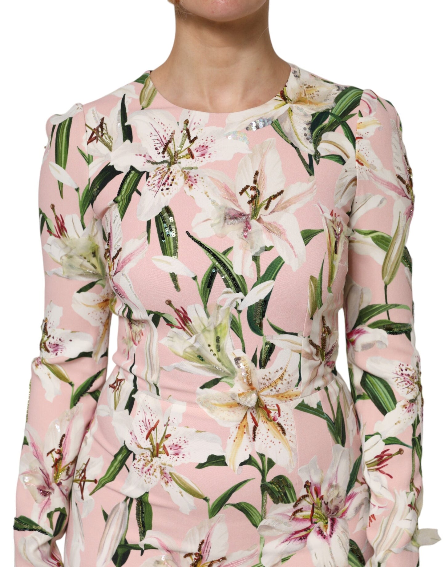 Dolce & Gabbana Pink Lily Viscose Sheath Stretch Midi Women's Dress ()
