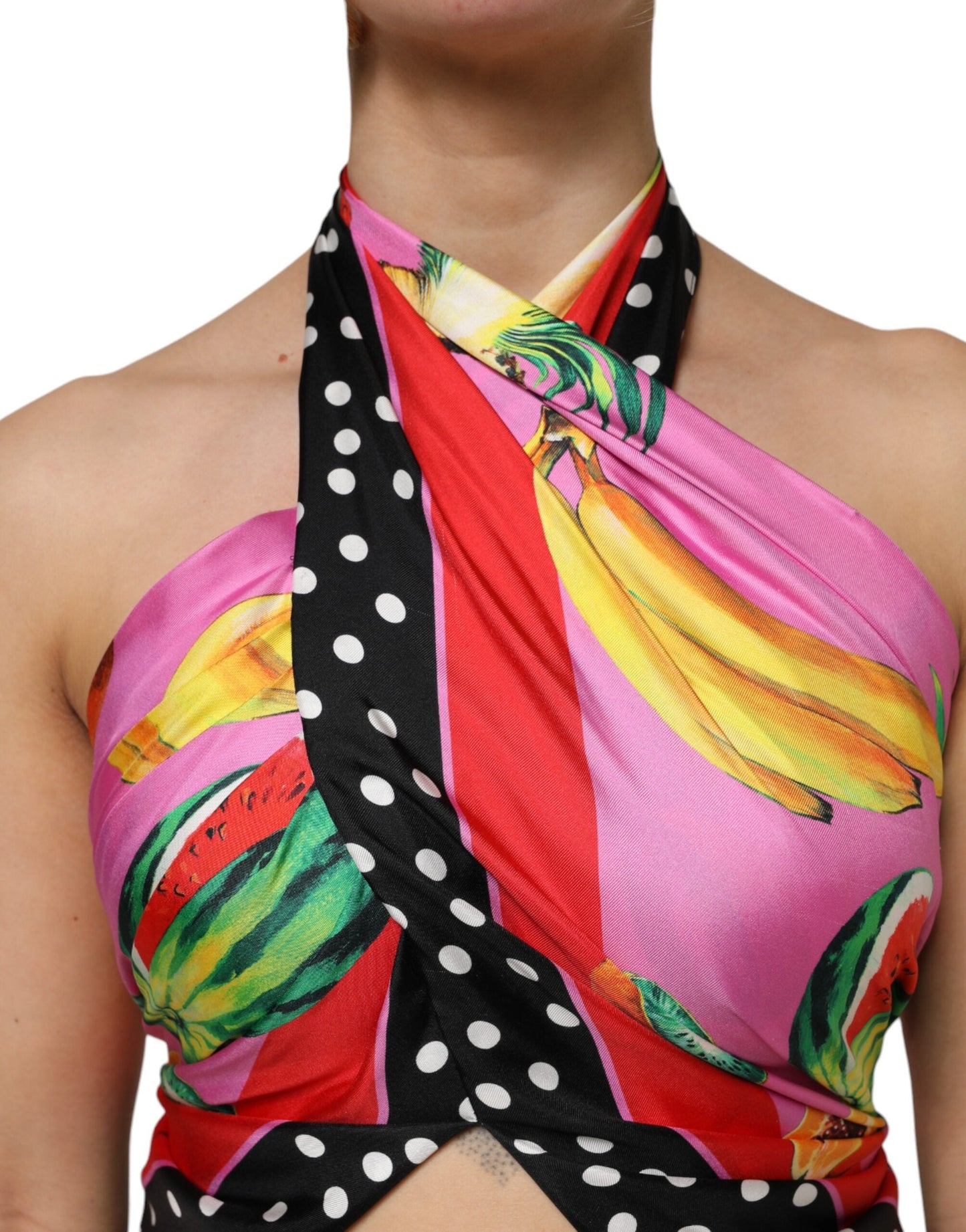 Dolce & Gabbana Multicolor Halter Party Evening Cropped Women's Top