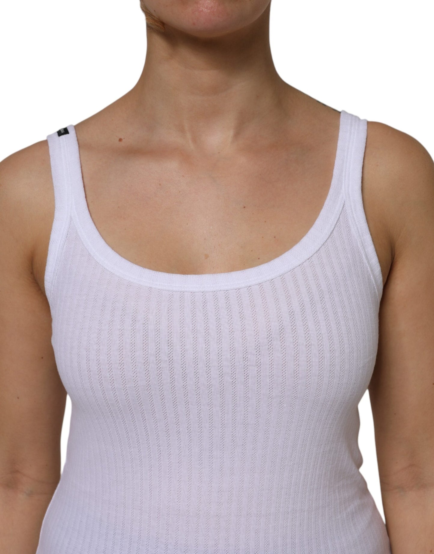 Dolce & Gabbana White Cotton Round Neck Sleeveless Tank Women's Top
