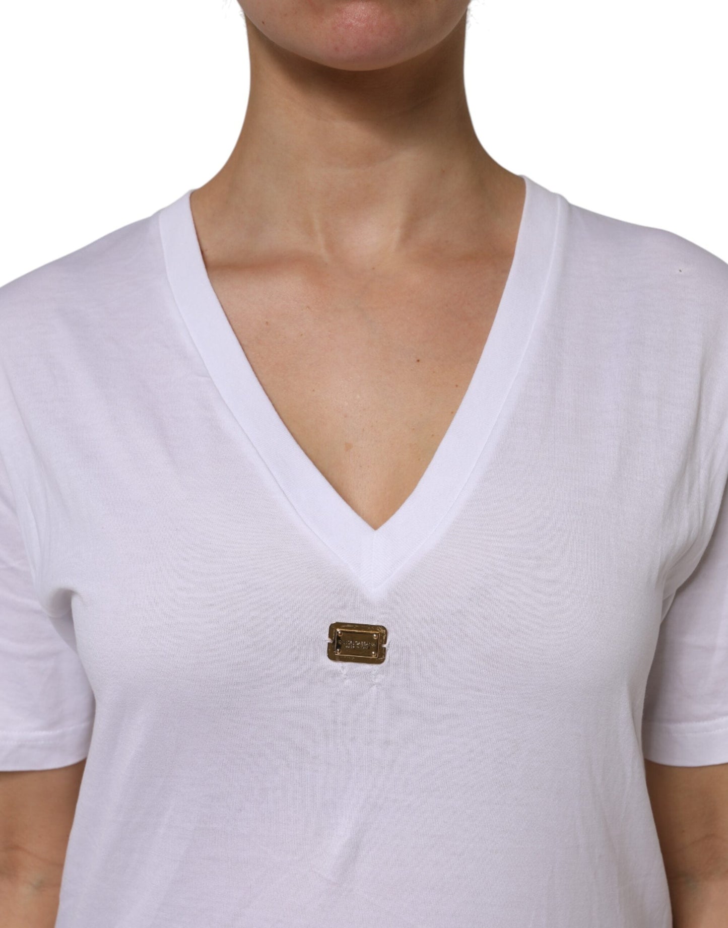 Dolce & Gabbana White Cotton Short Sleeve V-Neck Top Women's T-shirt ()