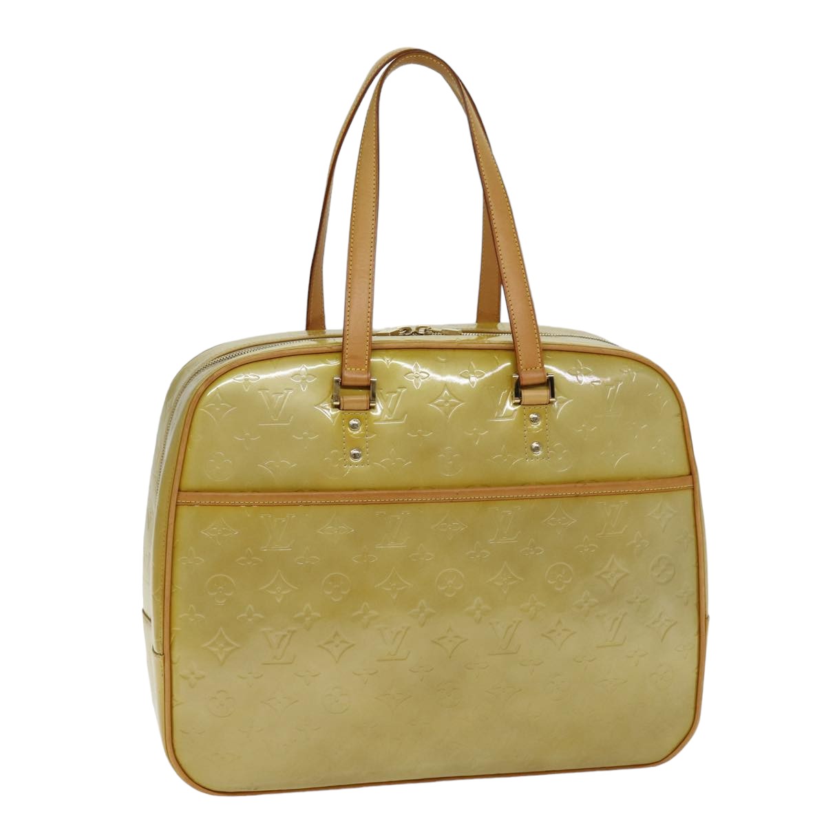 LOUIS VUITTON Monogram Vernis Sutton Boston Bag Beige M91139 LV 75504