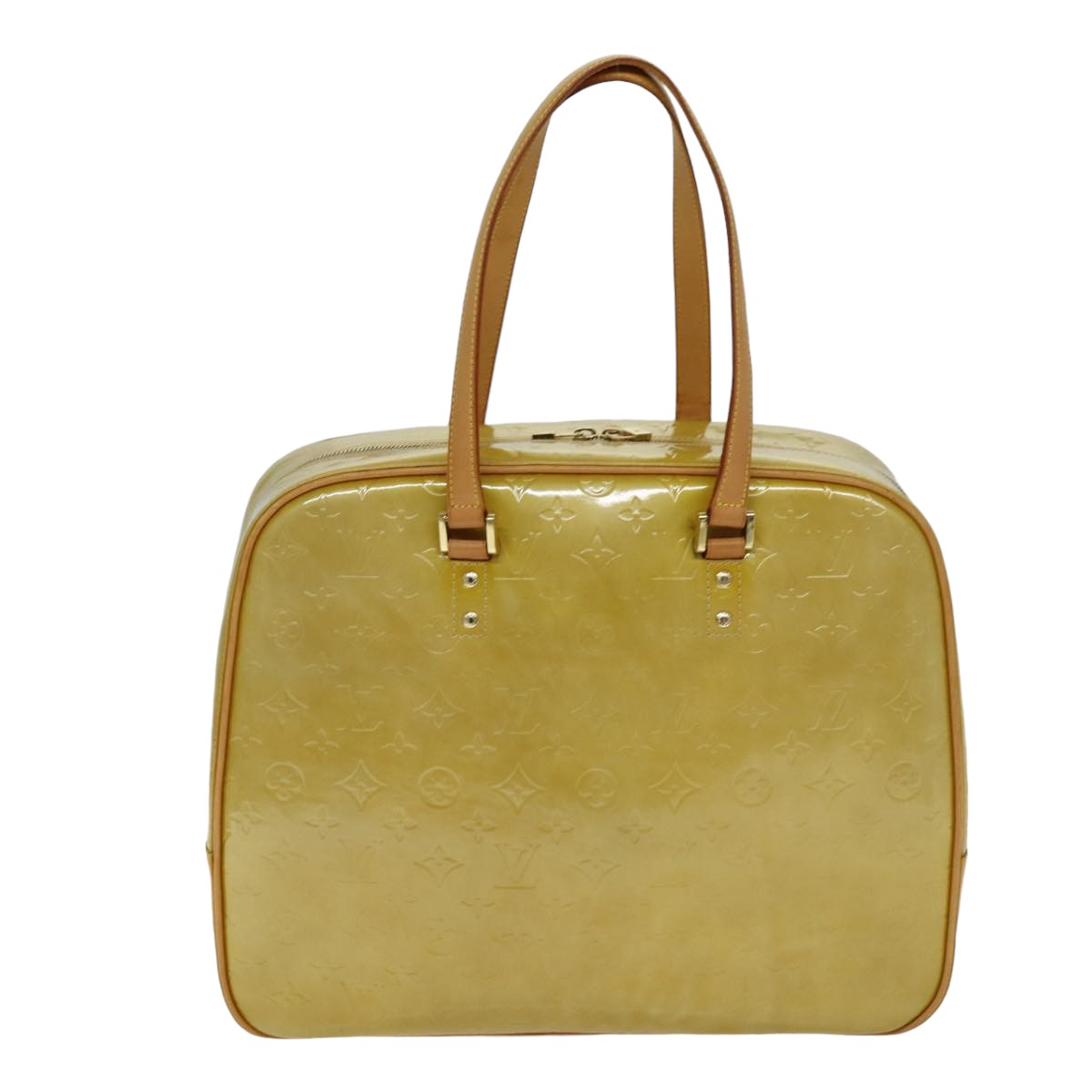 LOUIS VUITTON Monogram Vernis Sutton Boston Bag Beige M91139 LV 75504