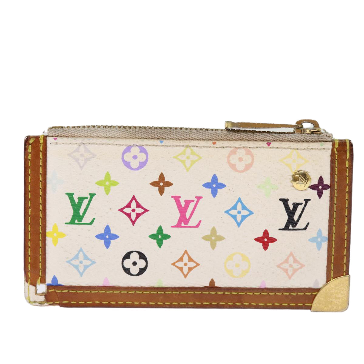 LOUIS VUITTON Monogram Multicolor Pochette Cles Purse White M92655 75531