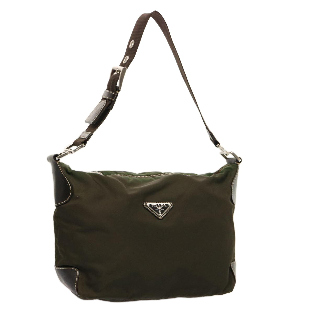 PRADA Shoulder Bag Nylon Khaki Dark Brown 75574