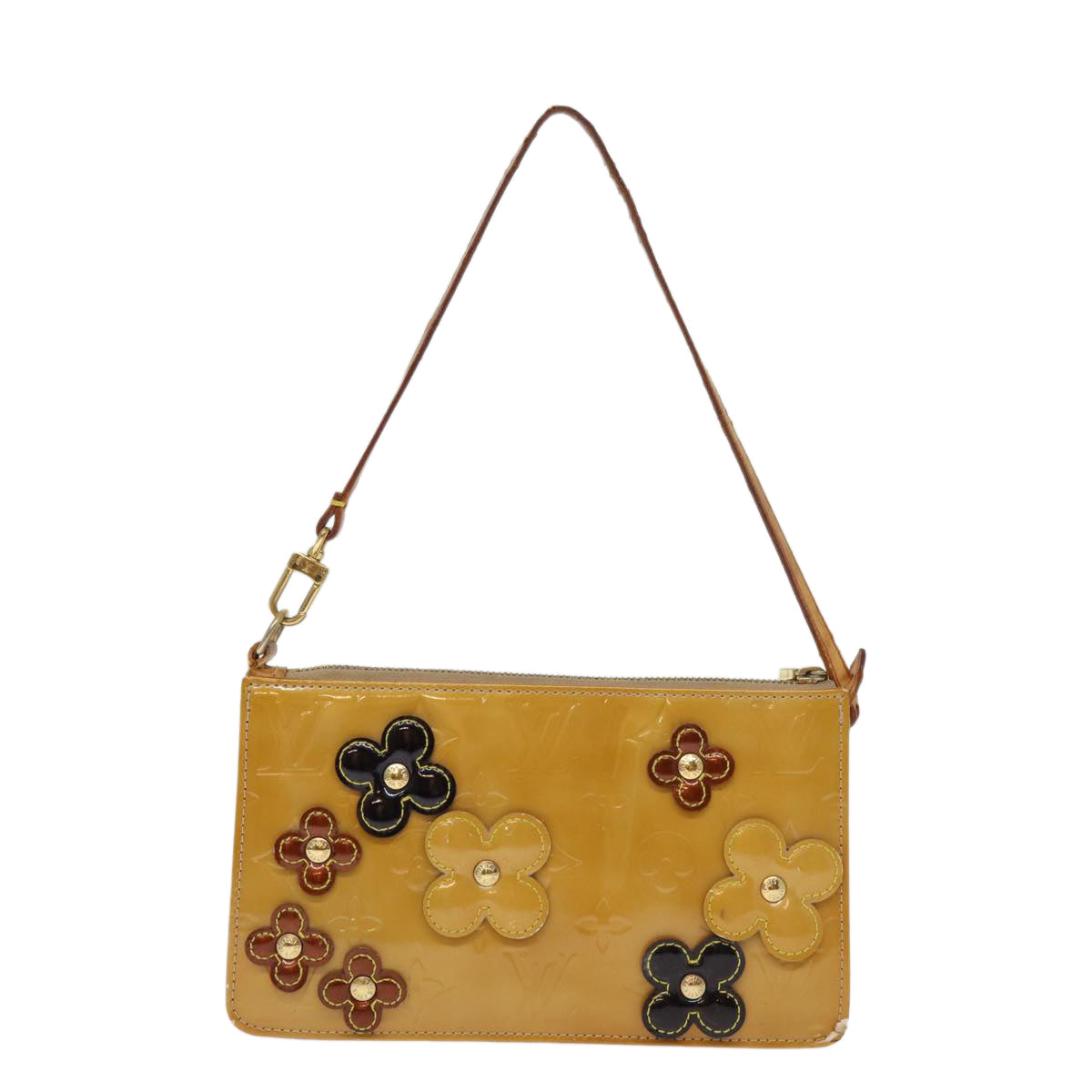 LOUIS VUITTON Monogram Vernis Lexington Pouch Flower Beige M92246 LV 75873