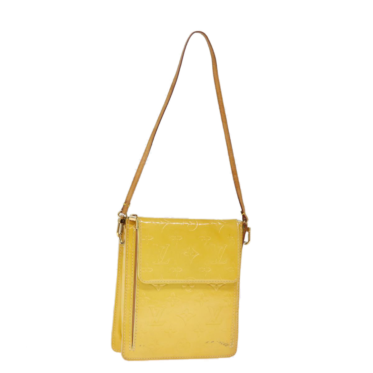 LOUIS VUITTON Monogram Vernis Motto Pouch Lime Yellow M91059 LV 75874